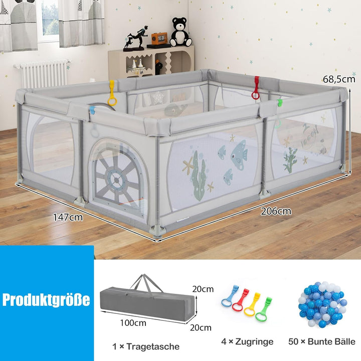 GOPLUS Baby Laufstall mit 50 Spielbällen, Krabbelgitter für Kleinkinder & Säulinge, Laufgitterzelt m