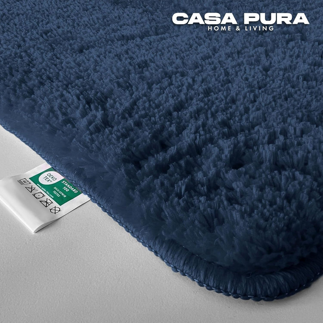 casa pura Badematte blau weicher, Flauschiger Badezimmerteppich in Shaggy Optik, Badvorleger rutschf
