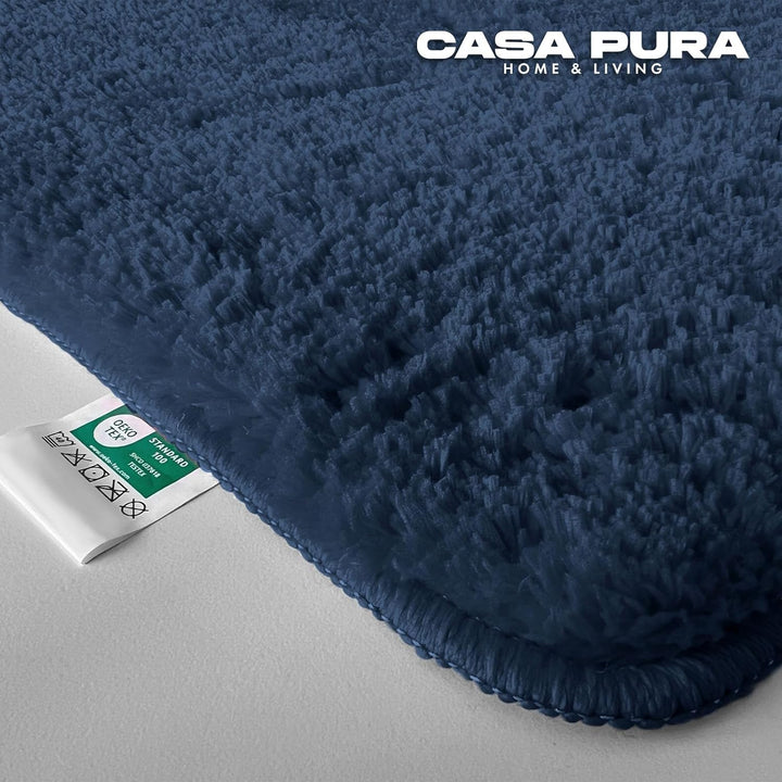 casa pura Badematte blau weicher, Flauschiger Badezimmerteppich in Shaggy Optik, Badvorleger rutschf