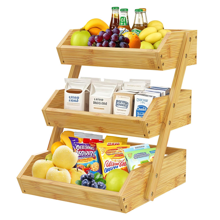 ADEL DREAM Bambus-Obstkorb 3-stöckiger Servierkorb Obstschale und Natürliches Aufbewahrungskorb-Rega