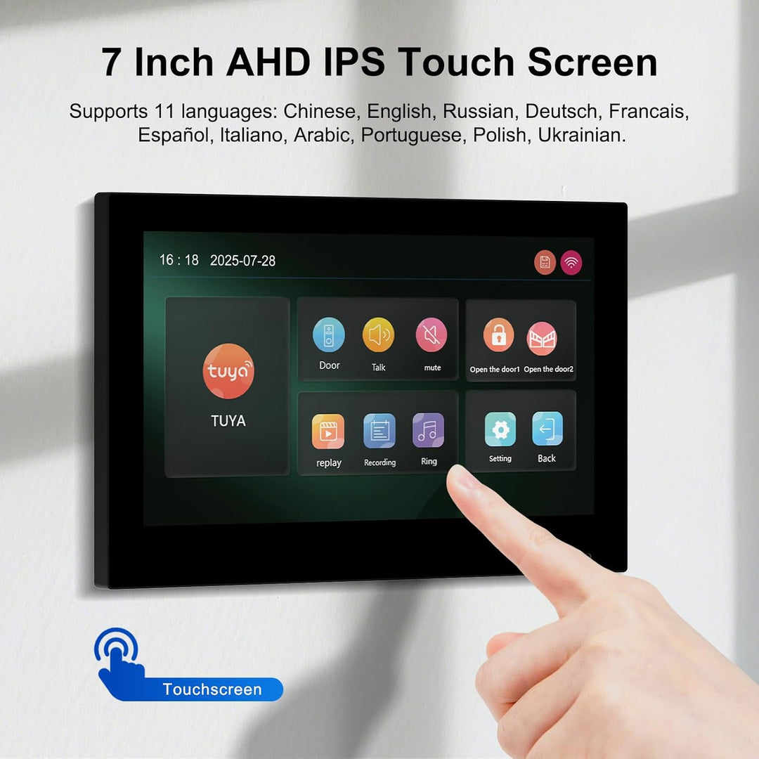Tuya WLAN 2-Draht Video Türsprechanlage mit Kamera, 7-Zoll-IPS-Touchscreen, Full HD 1080P HD-Türklin