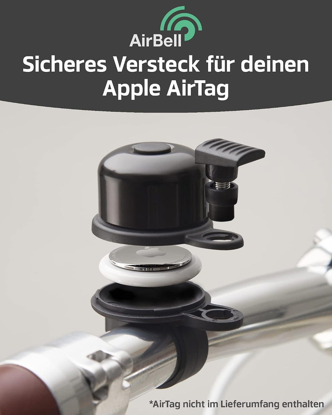 AirBell® Fahrradklingel Für Apple AirTag | Halterung In Klingel Versteckt | Fahrrad Diebstahlsicheru