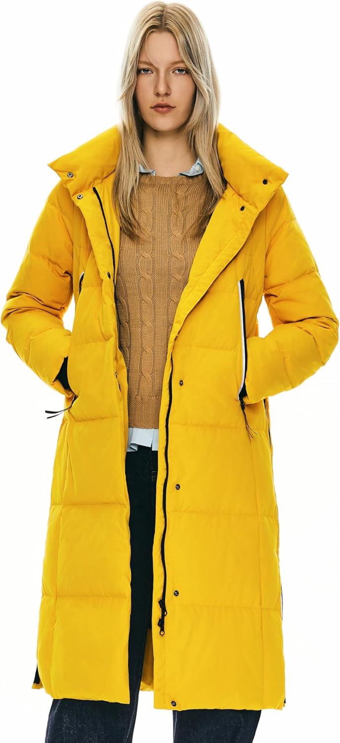 Orolay Damen Verdickte Daunenjacke Langer Wintermantel Mit Kapuze Pufferjacke XS Gelb, XS Gelb