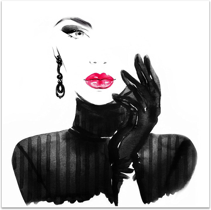 wandmotiv24 Poster als Wanddeko, Grösse 50x50cm, Model Gemälde, Rot, Fashion, Frau, Frauen Lippen, M