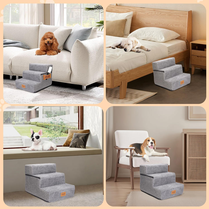 Nobleza Hundetreppe für Kleine Hunde, Hunderampe und Haustiertreppe mit Fusselrolle, 3 Stufen Katzen