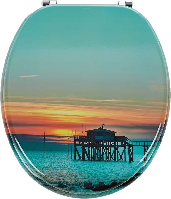MSV WC-Sitz MDF Sunset Scharniere Edelstahl, blau, Blau