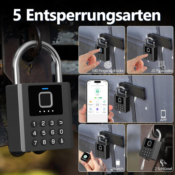 Anweller Vorhängeschloss Fingerabdruck mit Zahlencode – wetterfestes Zahlenschloss mit starkem 8 mm