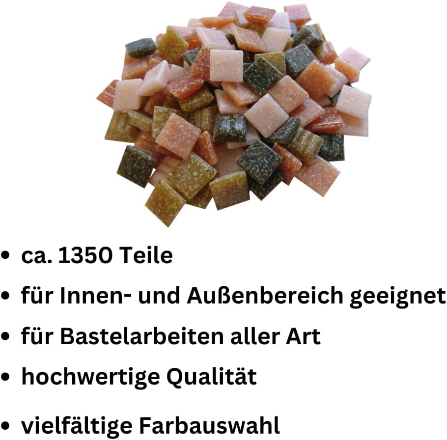 Glasmosaik 900g – Glassteine zum Basteln & DIY in Naturtönen – Bastelset mit Mosaiksteinen für Erwac