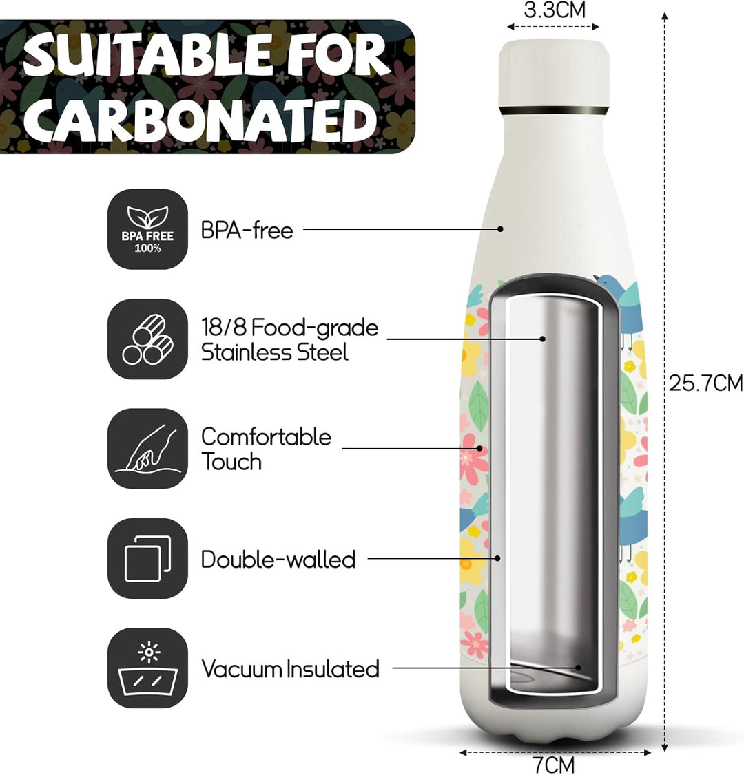 HoneyHolly Edelstahl Trinkflasche, 500ml BPA-frei, Thermosflasche, Isolierflasche Doppelwandige, Was