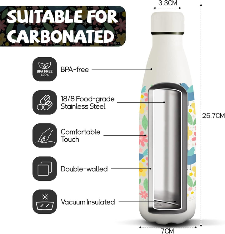 HoneyHolly Edelstahl Trinkflasche, 500ml BPA-frei, Thermosflasche, Isolierflasche Doppelwandige, Was