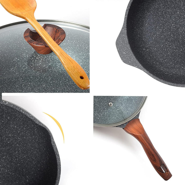 RIOVARM 28cm Tiefe Pfanne Hochrandpfanne, Induktion Antihaft Bratpfanne mit Deckel, Granit beschicht