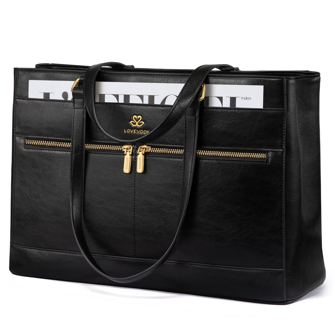 LOVEVOOK Handtasche Damen Gross, 17,3 Zoll Laptoptasche Retro-Leder Arbeitstasche Aktentasche, Leich