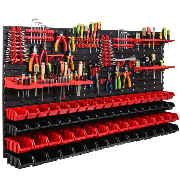 Lagersystem Werkstattregal | 156 x 78 cm | 68 stck. Box | Wandregal mit Werkzeughalterungen und Stap