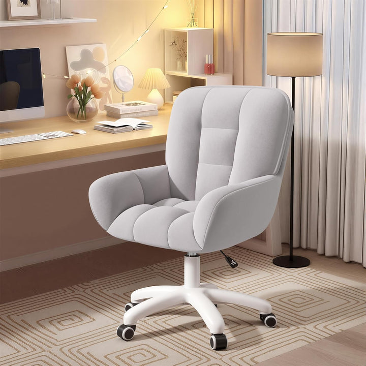 Homeoffice & Schminkstuhl 2-in-1 Ergonomischer Samt Drehstuhl 360°, Höhenverstellbar für Arbeitszimm