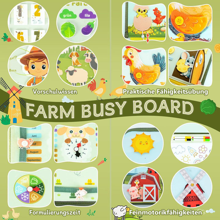 Busy Board Deutsch Montessori ab 1 2 3 Jahre, 10 in 1 Montessori Spielzeug Activity Board Motorikspi