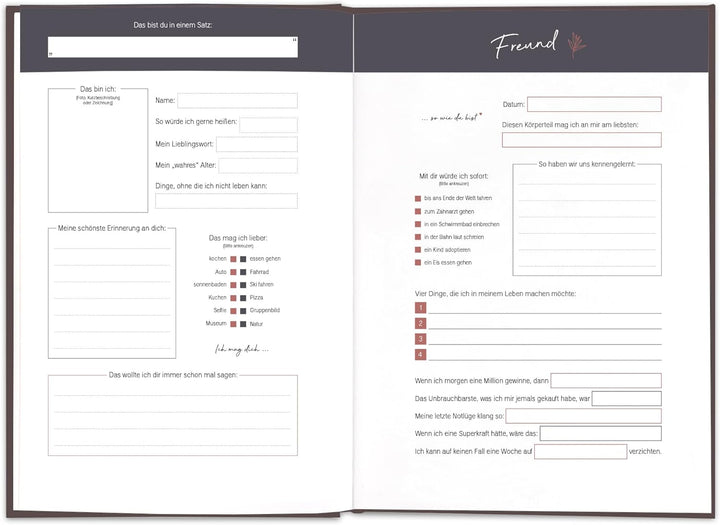 LEAF & GOLD® Freundebuch zum Ausfüllen I Freundebuch für Erwachsene mit edlem Gold-Cover I Freundsch