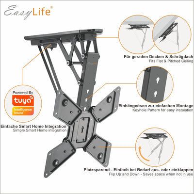 EasyLife TV Deckenhalterung für Fernseher elektrisch schwenkbar + Smart Home Integration, VESA Halte