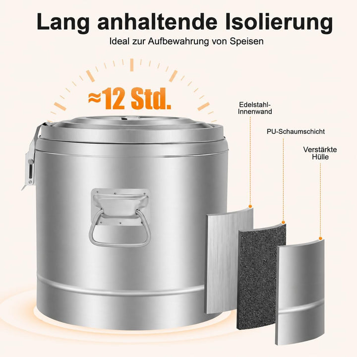 MINRS 10L Transport Thermobehälter, Profi Gastro Edelstahl Thermotransportbehälter mit Tragegriffen,