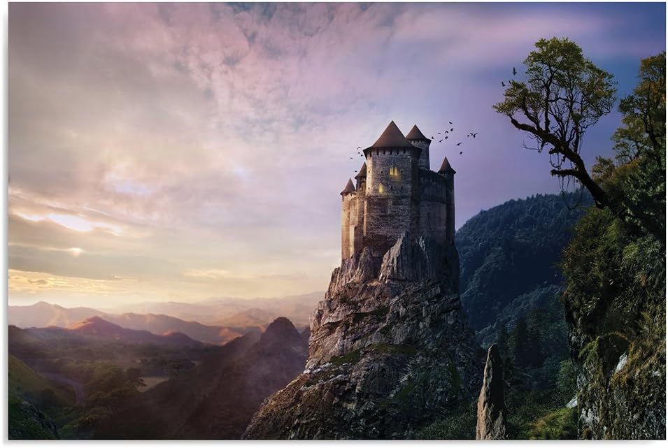 Feeby Bilder Landschaft Burg XXL 120x80 cm Wohnzimmer Schlafzimmer Büro Flur Küche Wandbilder Modern