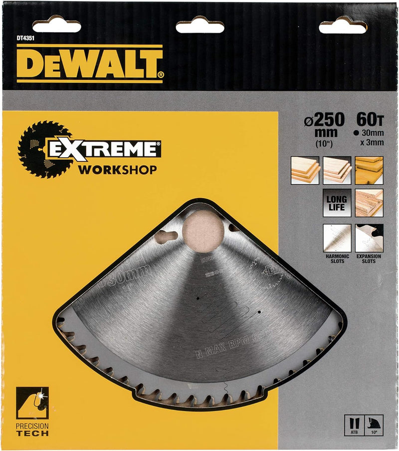 DeWalt Stationärkreissägeblatt / Kreissägeblatt Extreme (250/30mm 60WZ, feine Schnitte und Querschni