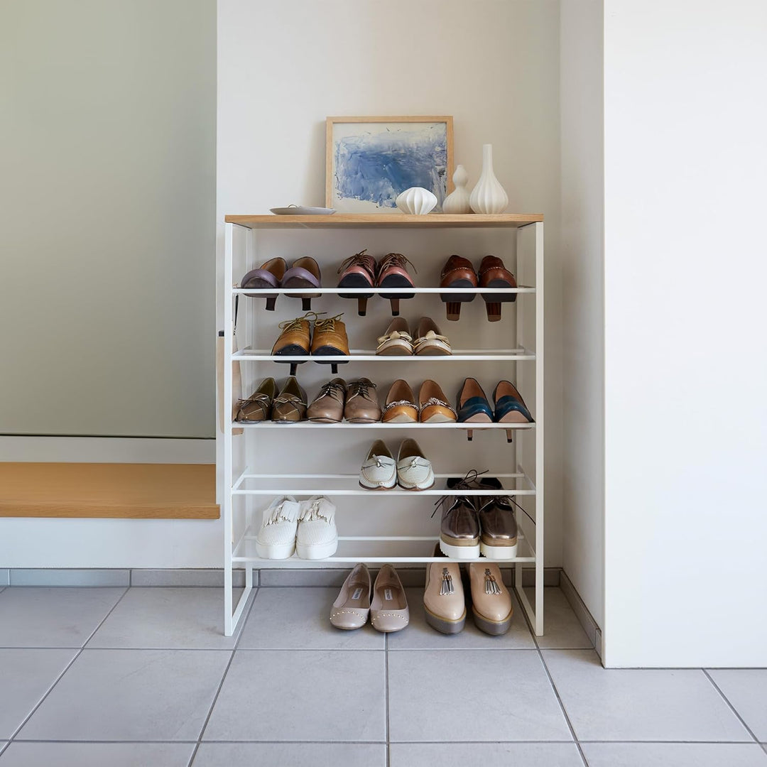 Shoe rack with wood top board - Tower - white Single Weiss, Single Weiss
