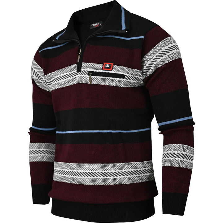 Soltice Herren Langarm Sweatshirt mit Brusttasche, Gestreifter Strickpullover mit Kragen, Meliert, W
