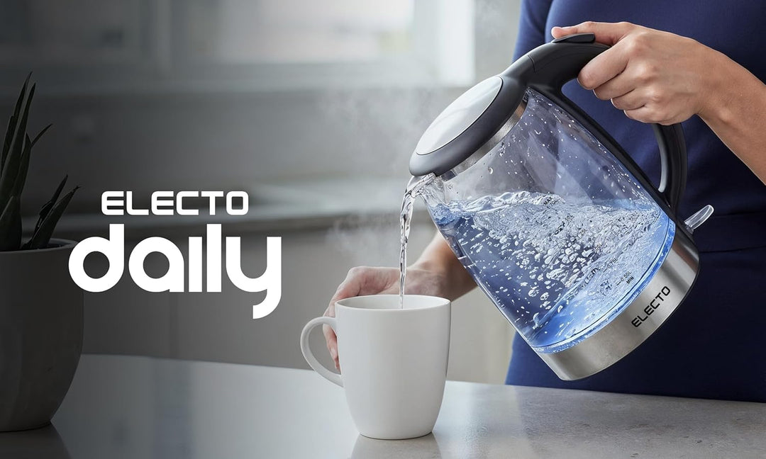 ELECTO Elektrischer Glaswasserkocher 1,7 L – 1800 W – LED-Beleuchtung – Edelstahlboden – Automatisch