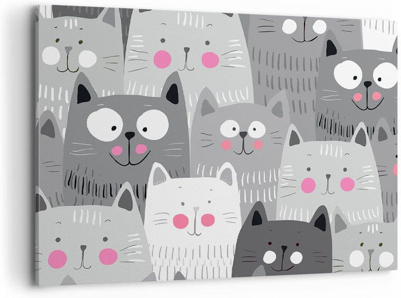 Bilder auf Leinwand 100x70cm Leinwandbild Kittys Tiere Illustration Gross Wanddeko Bild Schlafzimmer