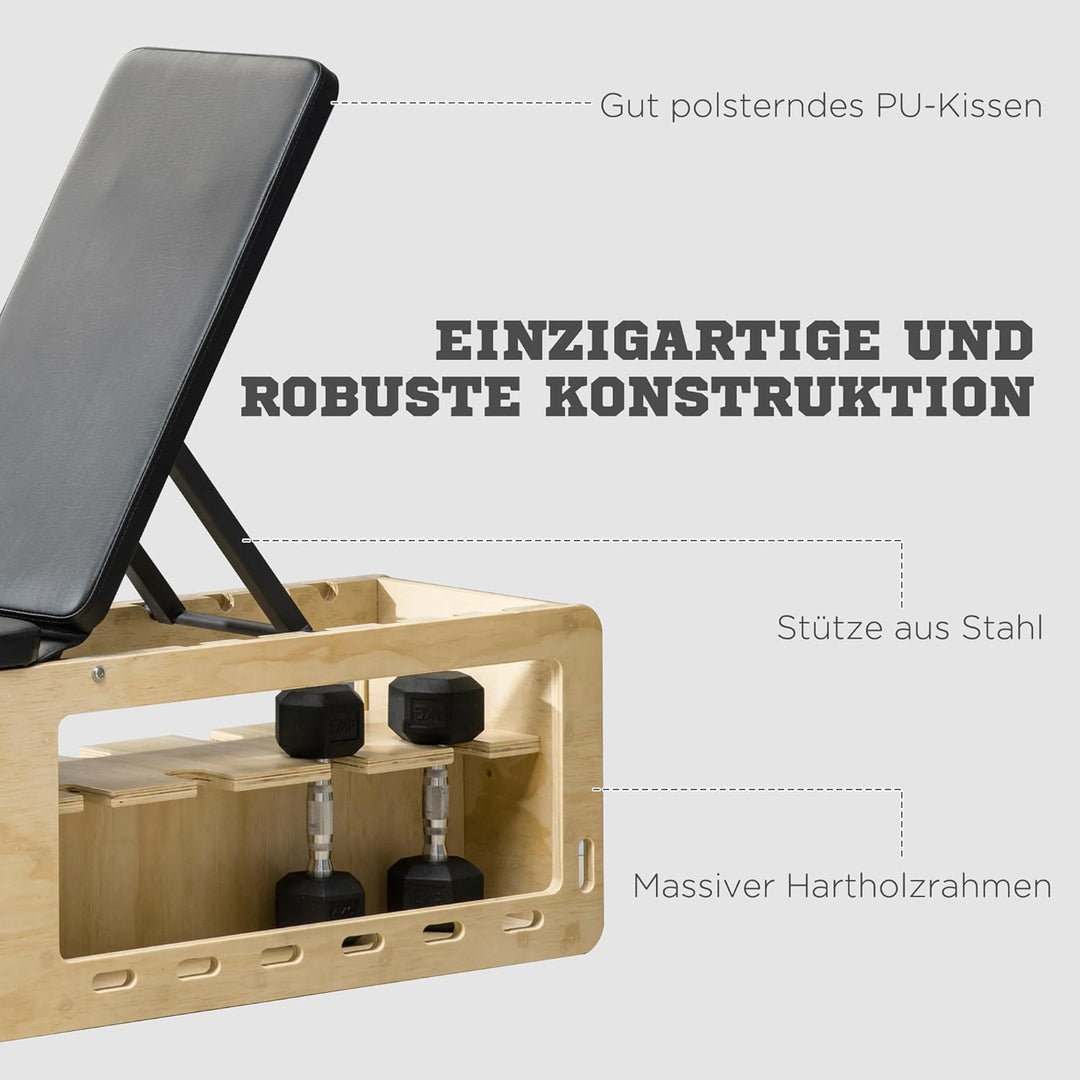 HOMCOM Hantelbank, 2er-Set Liegestützgriffe Trainingsbank mit Aufbewahrungsbox und Widerstandsbänder