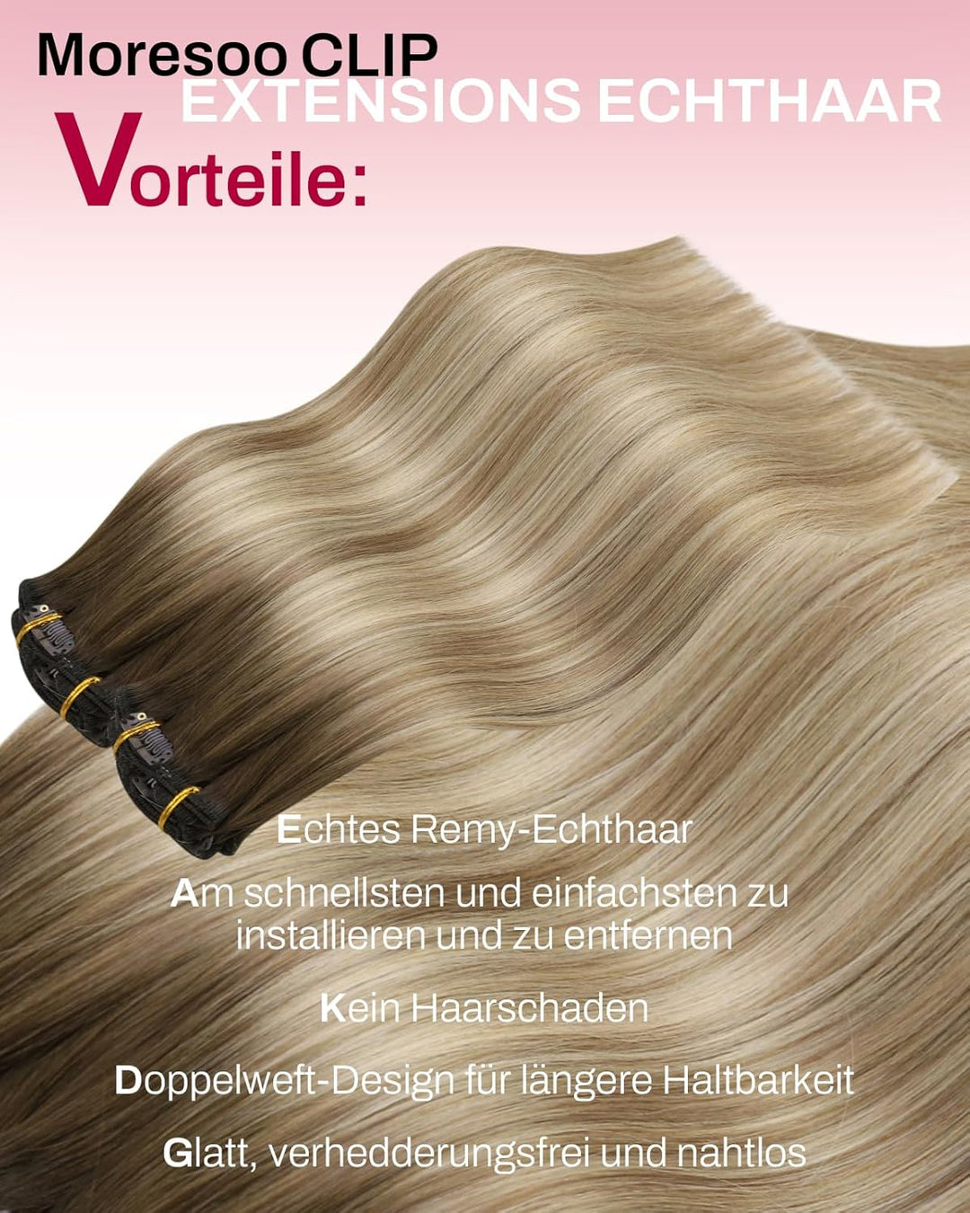 Moresoo Clip in Extensions Echthaar Braun Haarverlängerung Ombre Clip in Hair Extensions Remy Echtha