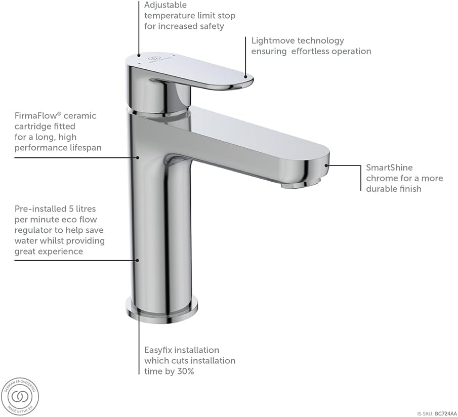 Ideal Standard BC724AA Cerafine O Waschtischarmatur, Chrome, Basin Mixer no Waste Basin Mixer no Was