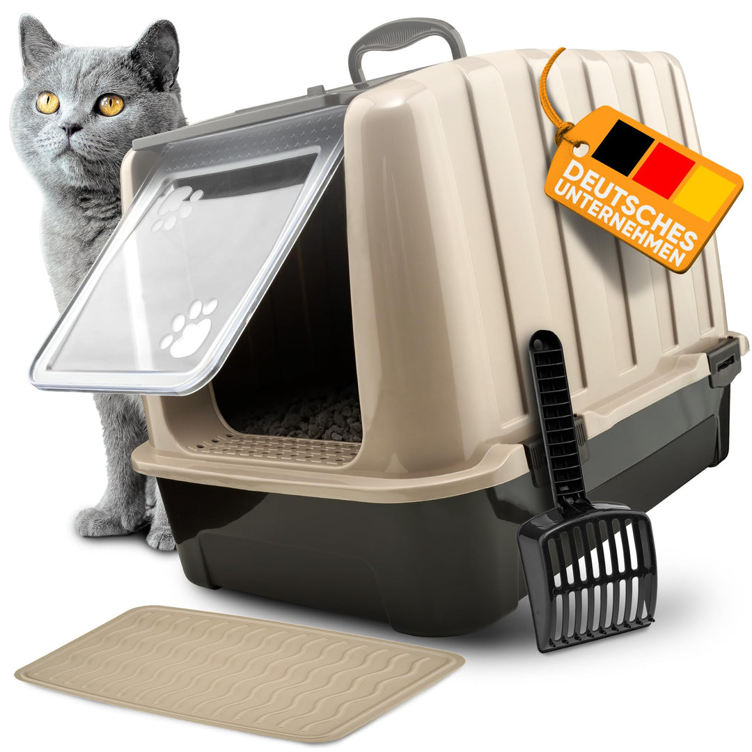 CROPLAS Katzenklo mit Deckel und Aktivkohlefilter + [ Katzenklo Matte ] + [ Katzenklo Schaufel ] - K