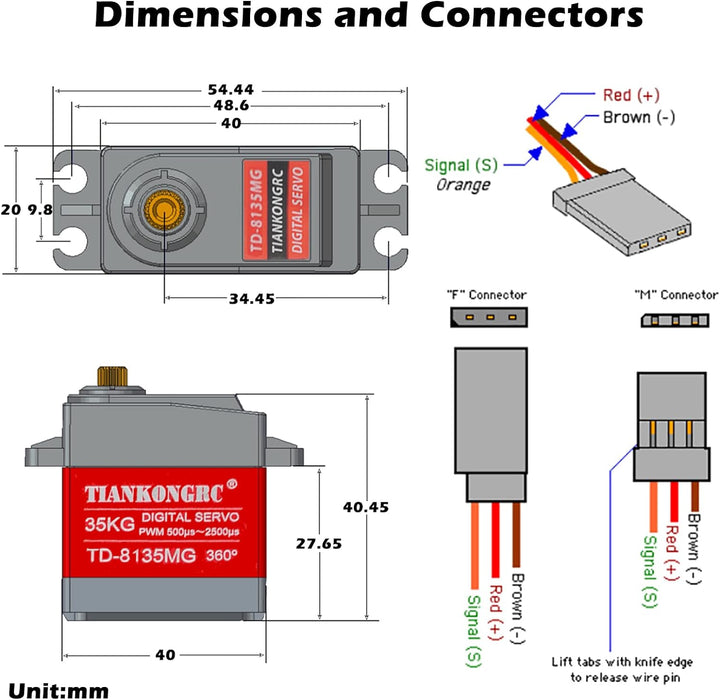 Wishiot TD-8135MG 35KG 360 Grad kontinuierliche Drehung Servo Digital Coreless 500μs-2500μs grosses