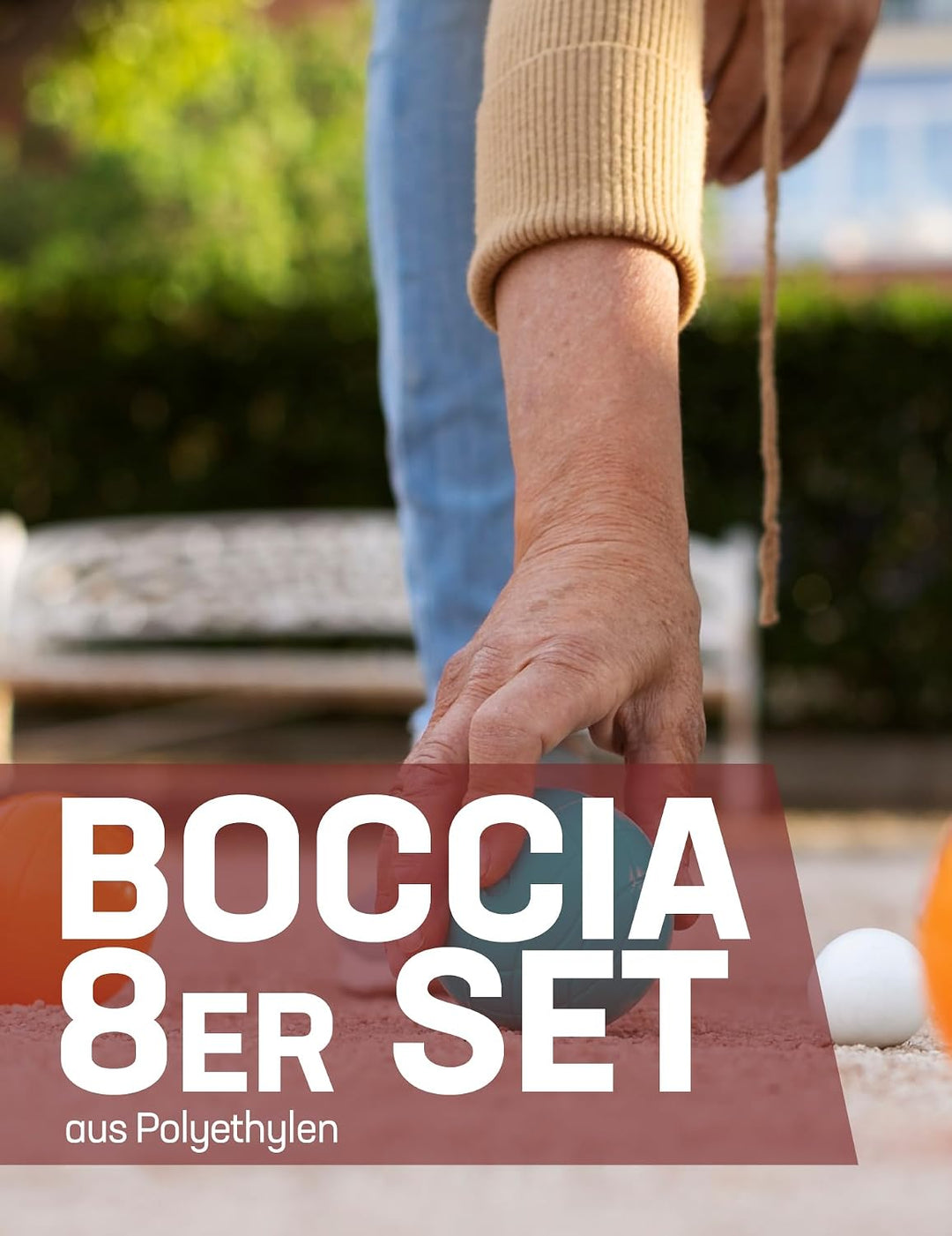 JELEX Boccia 8er-Set, Durchmesser 7,2 cm inkl. Tragekorb und Einer Zielkugel für Outdoor-Spiele im G