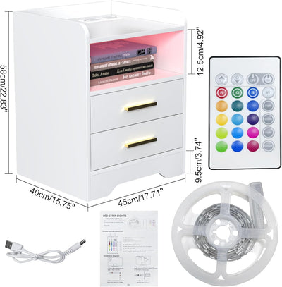 Lvhecforhm Weiss Nachttisch, Moderner Nachtschrank, Nachtkästchen, Nachttisch mit Grossen Stauraum,