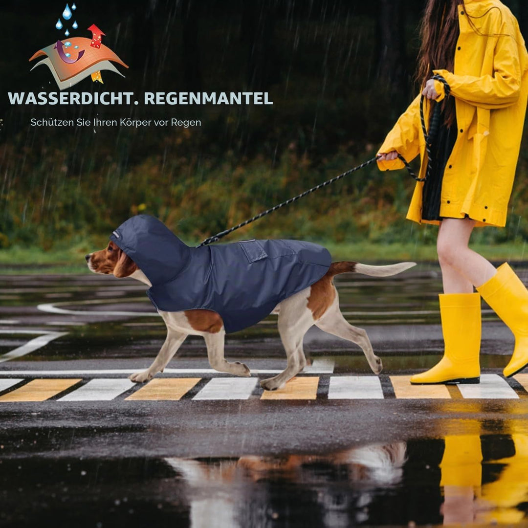 Idepet Regenmantel für Hunde mit Kragenloch Wasserdicht Reflektierend Winddicht Poncho Regenjacke mi