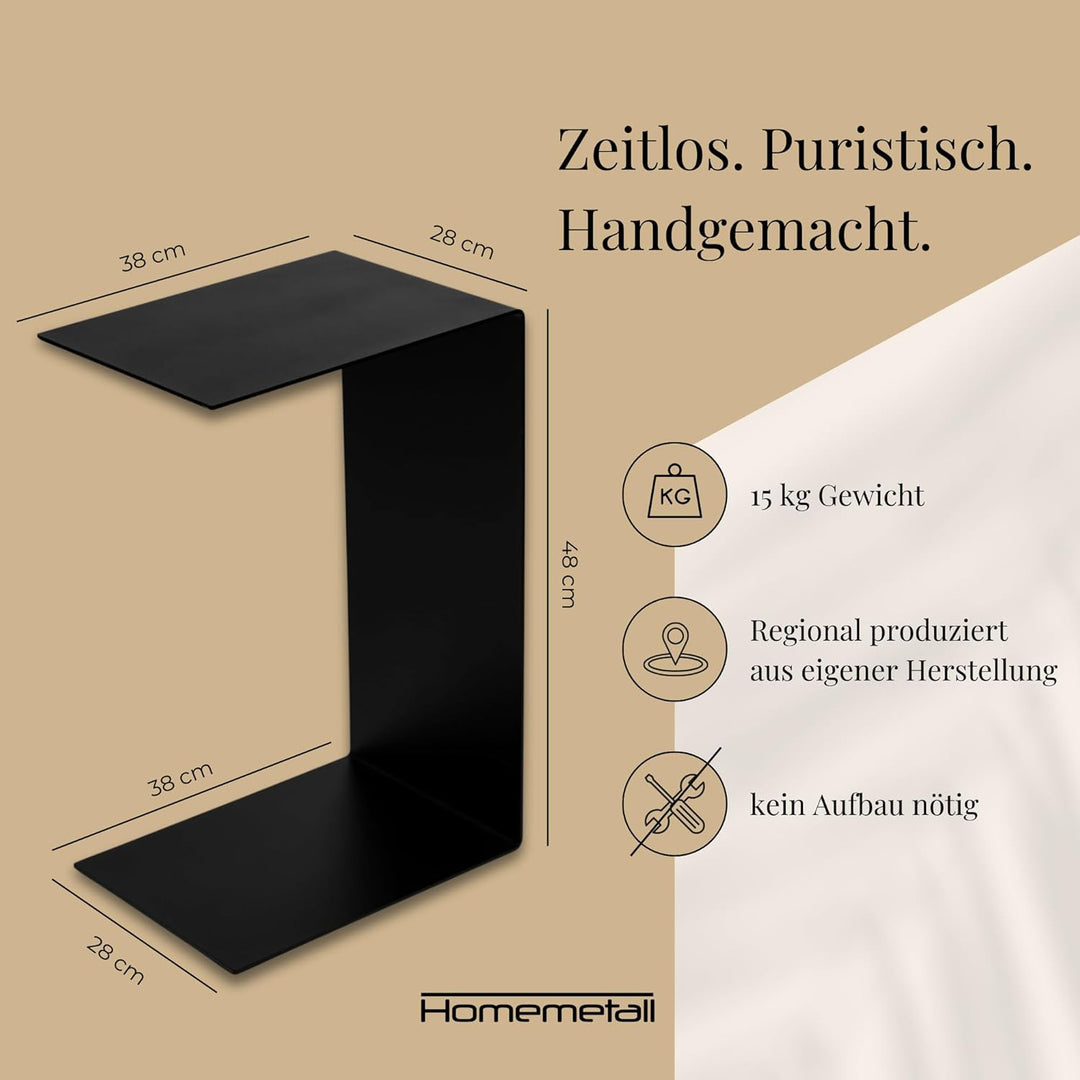 Beistelltisch C-Form aus Metall - pulverbeschichteter Couch Beistelltisch in Schwarz - Moderner Abst