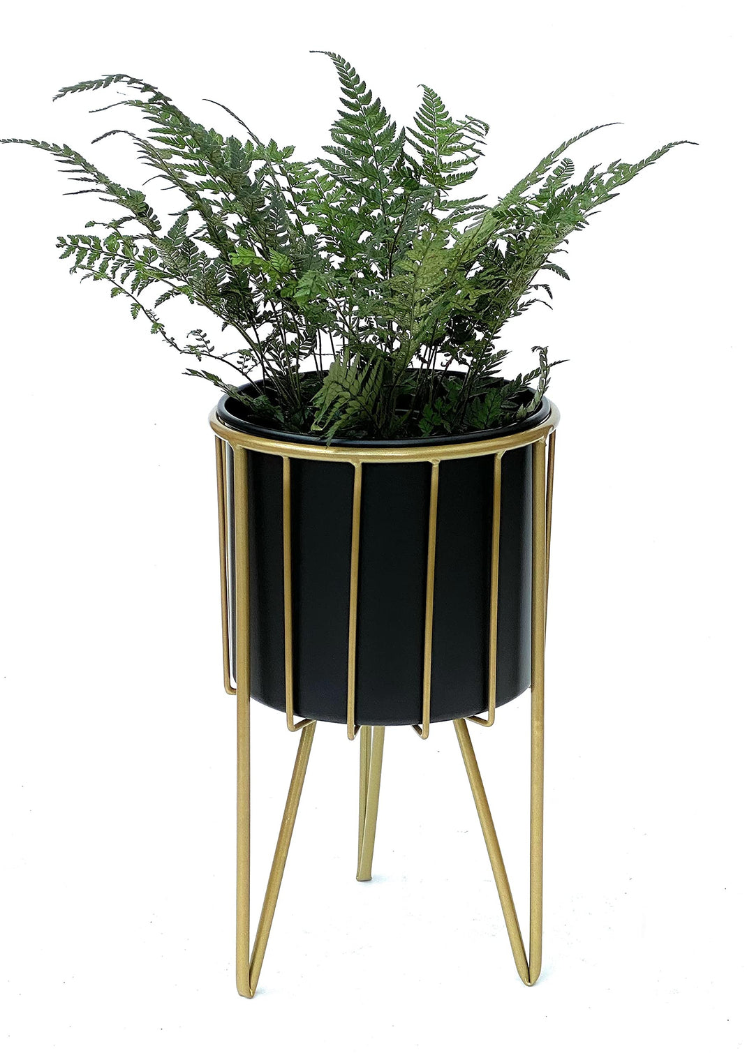 DanDiBo Blumenhocker mit Topf Metall Gold Schwarz Rund M 40 cm Blumenständer 96039 Blumensäule Moder
