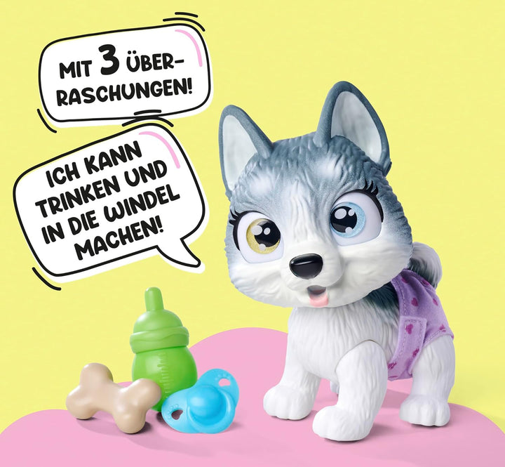 Simba 105950135 Pamper Petz Husky (ca. 15 cm) - Spielzeug-Hund mit Trink- und Nässfunktion für Kinde