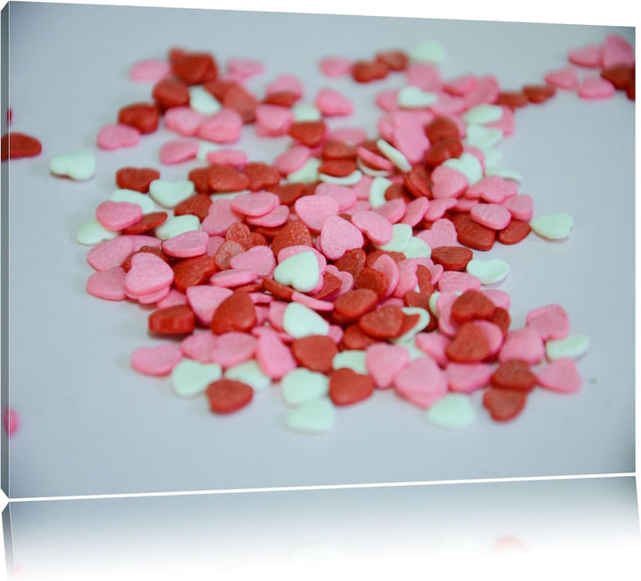 Pixxprint kleine Bunte Herzen auf Leinwand, XXL riesige Bilder fertig gerahmt mit Keilrahmen, Kunstd