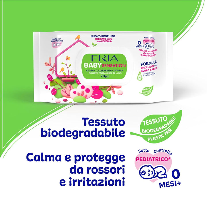 Fria Baby Sensation Wickeltücher, mit Sheabutter mit hautberuhigender Wirkung, dermatologisch getest