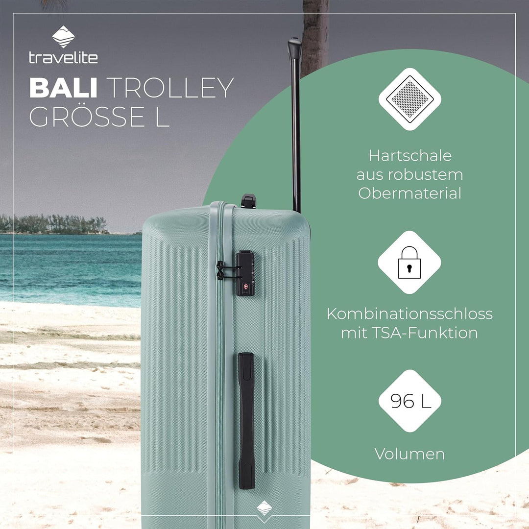 travelite 4-Rad Hartschalenkoffer gross 96 Liter, Gepäck Serie BALI: ABS Hartschalen Trolley mit TSA