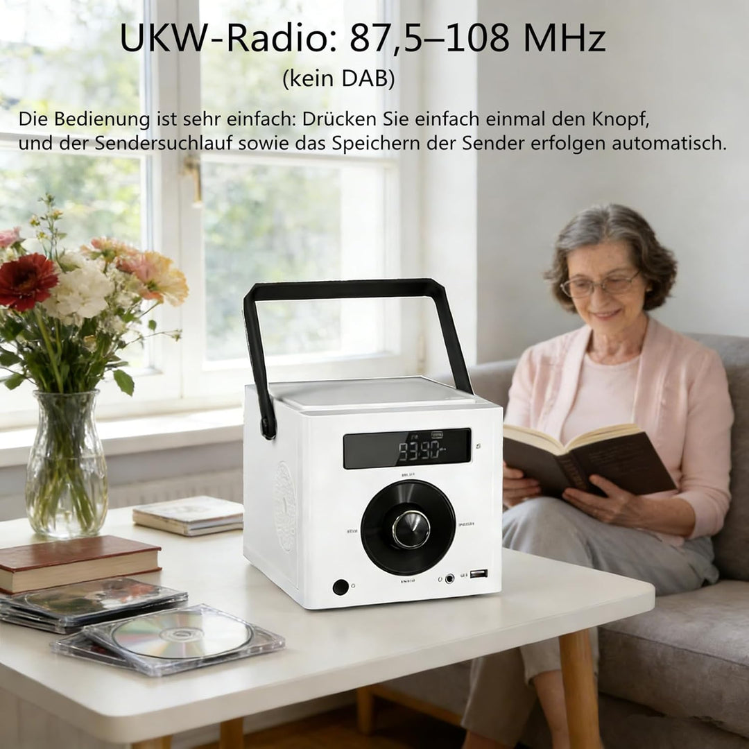 HANLIM Tragbarer CD-Player 20W Bluetooth-kompatibel/UKW-Radio/MP3-Wiedergabe/USB/AUX-Eingang/Kopfhör