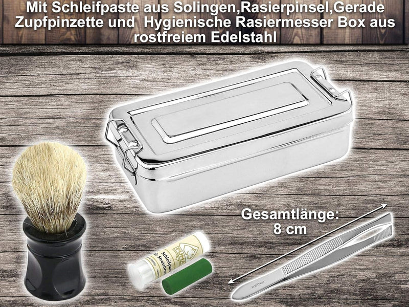 Solingen Streichriemen im Rasiermesser-Set 7 Teilig mit Solinger Paste und InstrumenteNRW Holzgriff