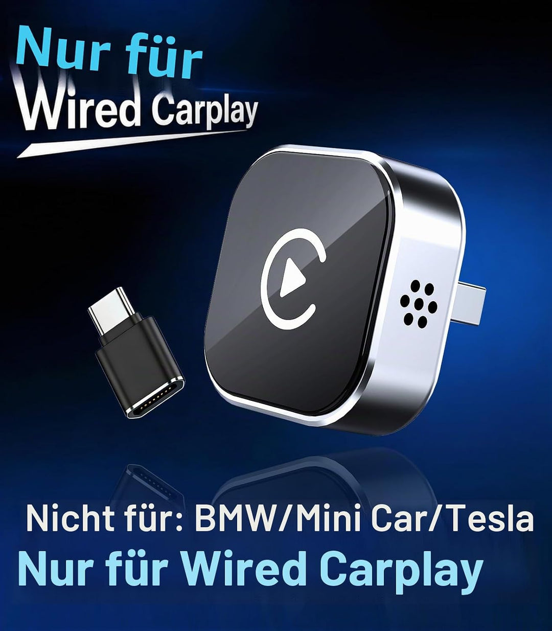 Mini CarPlay Wireless Adapter für iOS/Android, 2 in 1 Car Play Plug&amp;Play Silber, Silber