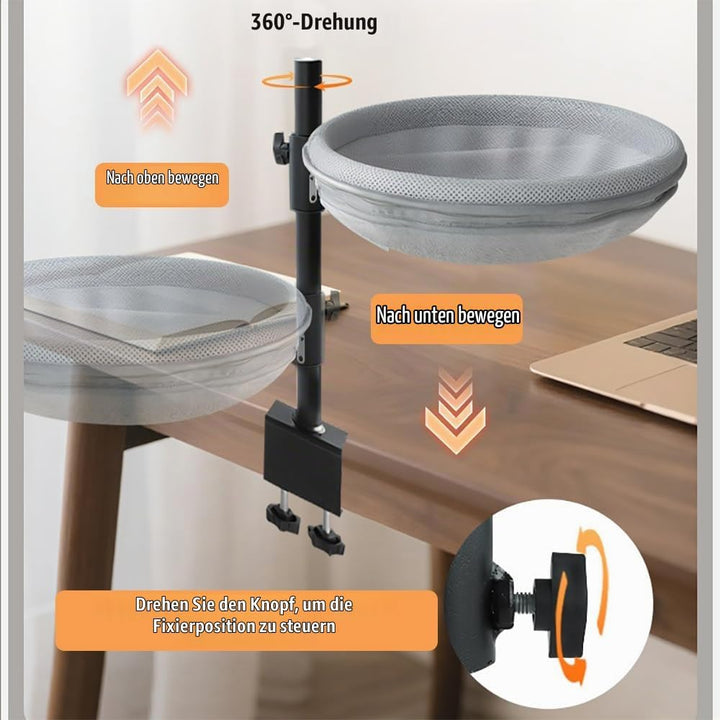 Katzenbett Schreibtisch,Kann 360°Drehen,Höhenverstellbar,Mit 4 Abnehmbaren Und Waschbaren Bettbezüge