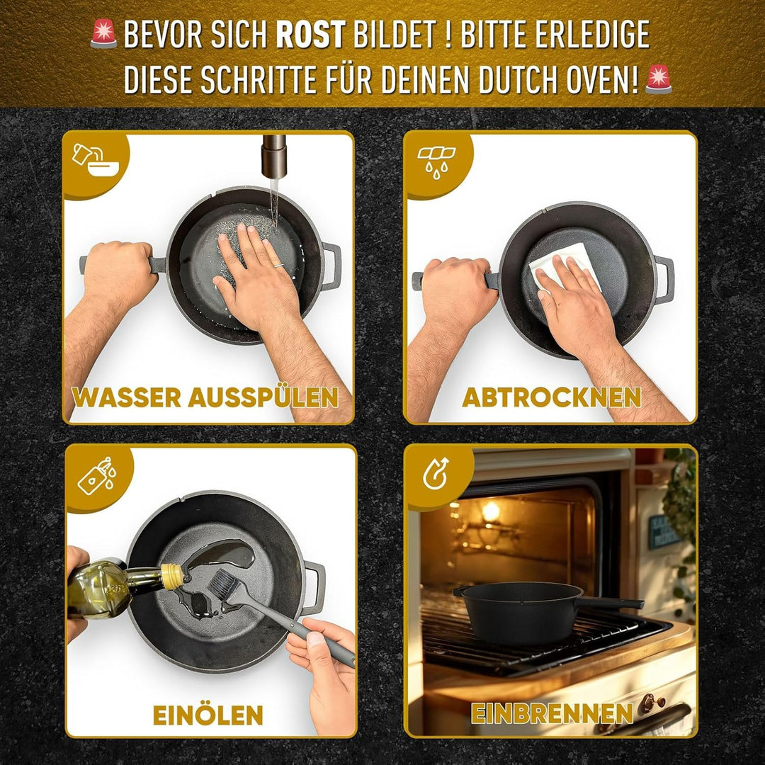 Gusseisen Topf Brot Backen – eingebrannte Brotbackform mit Deckel: 3L Topf & 1,5L Pfanne - Brottopf