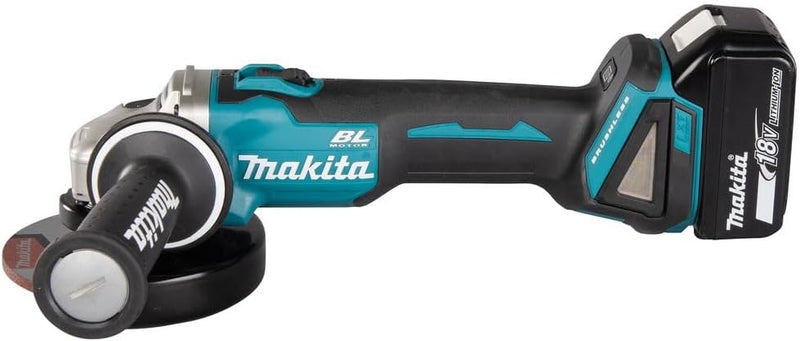 Makita Akku-Winkelschleifer 18 V / 4,0 Ah im MAKPAC inklusive 2 Akkus und Ladegerät, Blau, Silber, 9