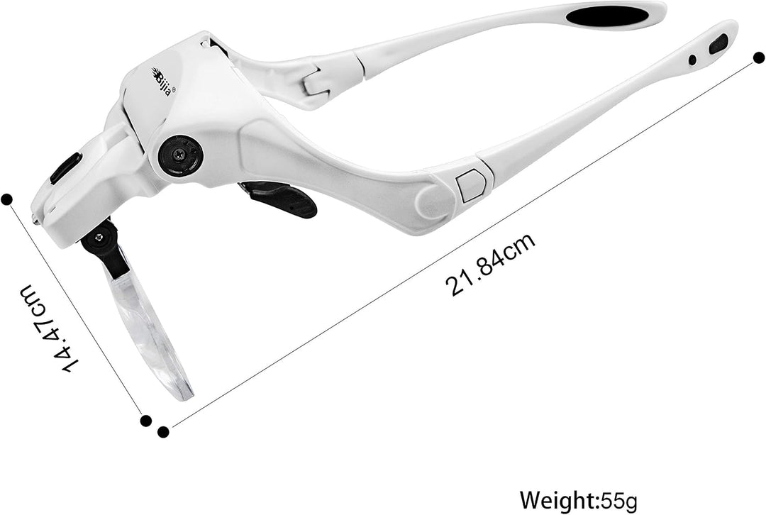 BIJIA Lupenbrille mit 2 LED Licht Hände Frei Kopfband Lupen Standlupe für Hobby, Lesen, Elektriker,