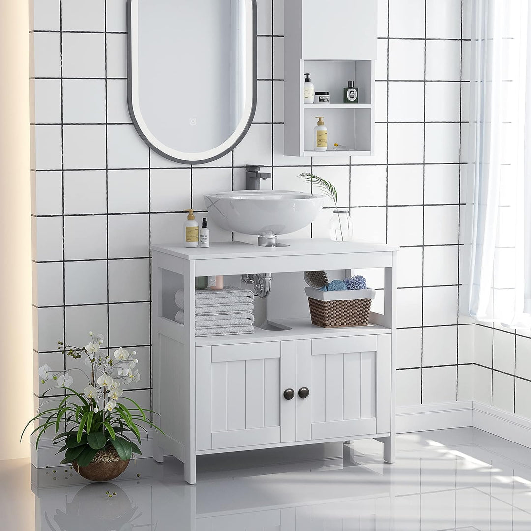 kleankin Waschbeckenunterschrank Unterschrank Badezimmerschrank mit offenem Fach Weiss 60 x 30 x 60